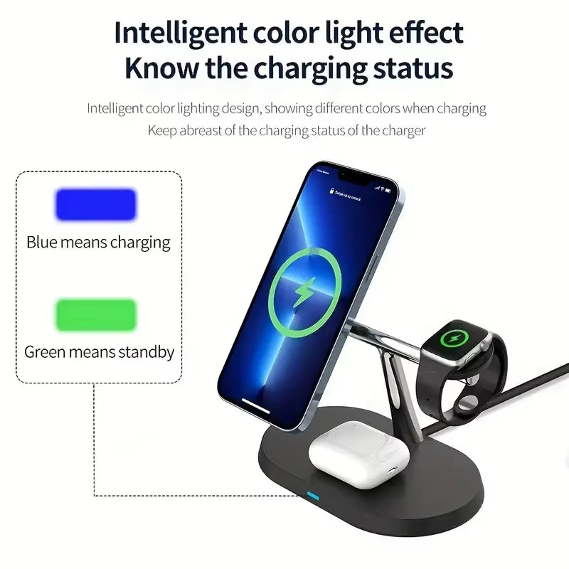 3 in 1 Magnetic Wireless Charger Stand for Iphone 15 14 13 12 Pro Max Apple Watch 1-8 Airpods Macsafe Fast Charging Station Dock